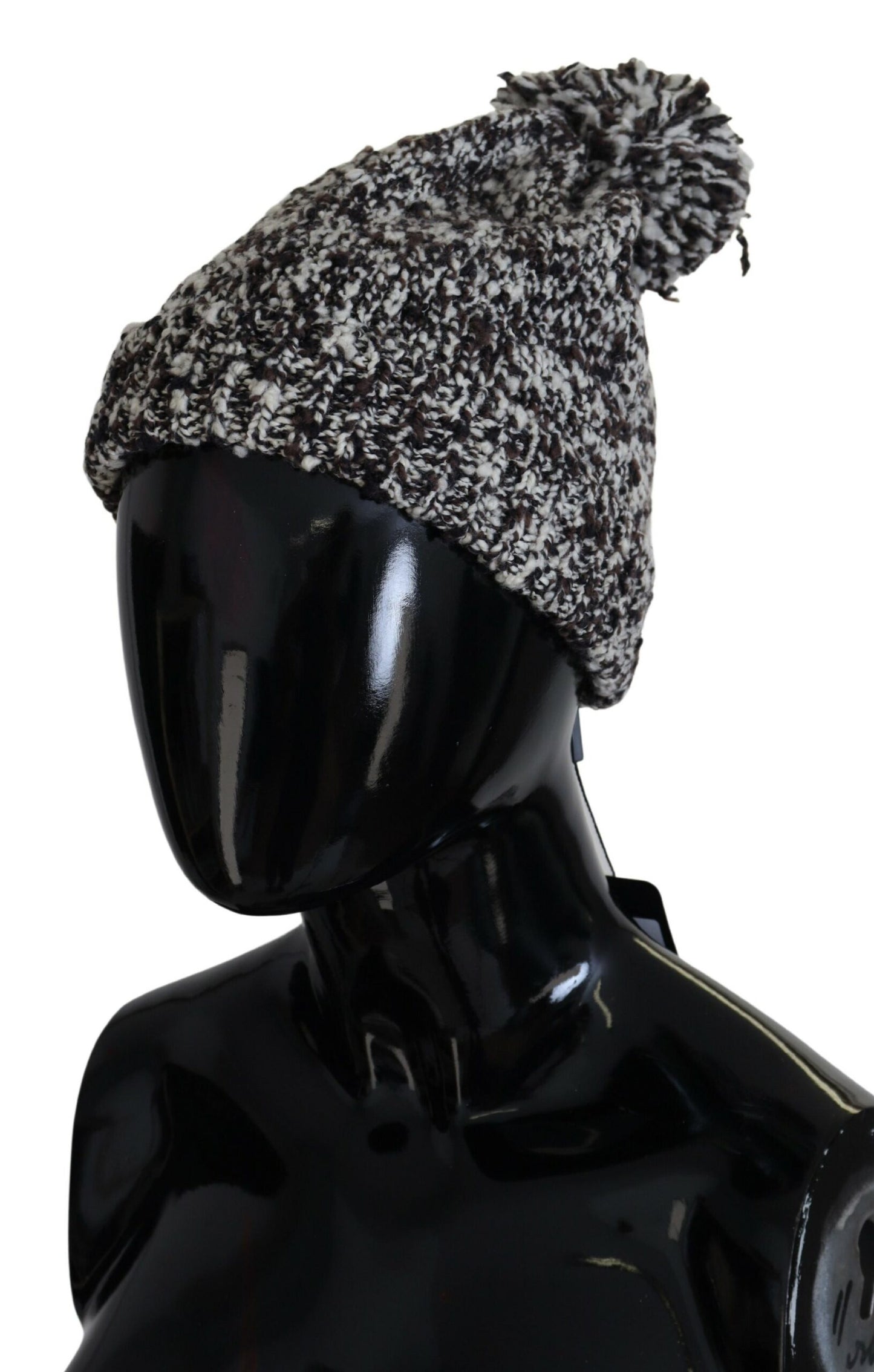 Multicolor Knit Beanie with Fur Pom
