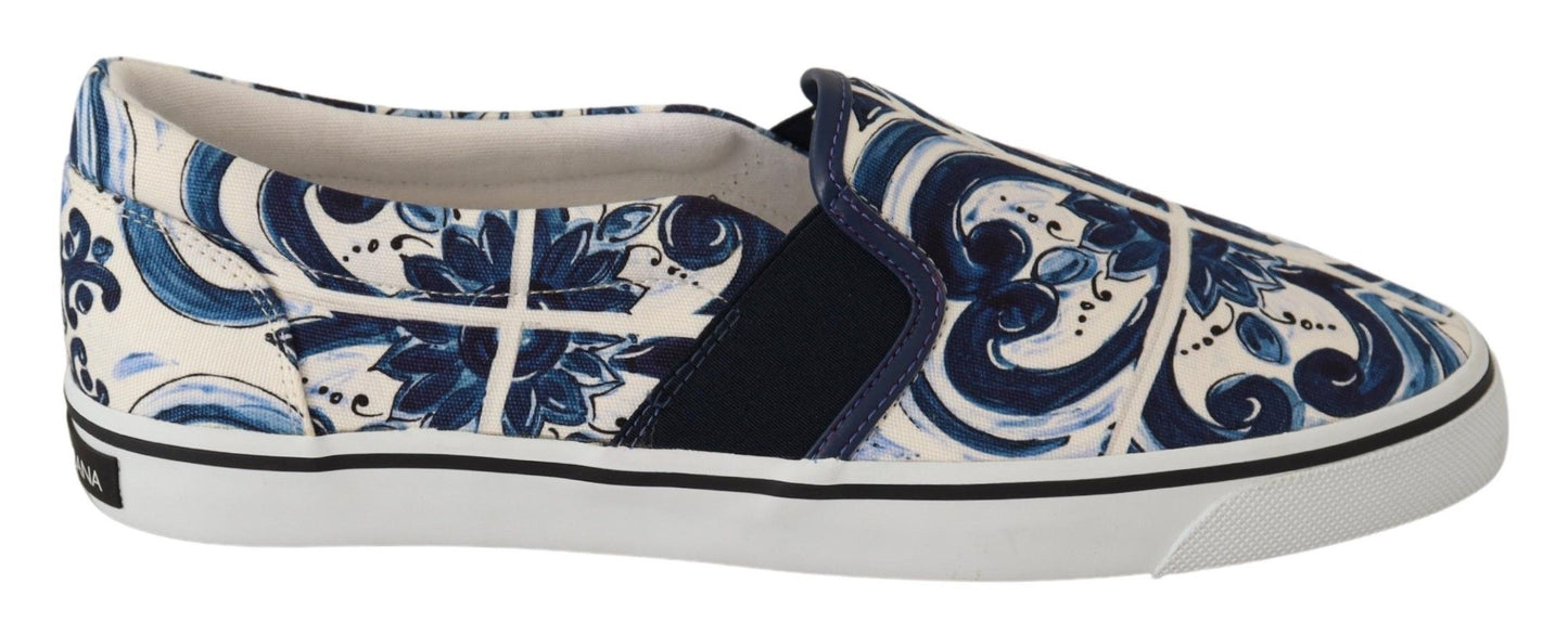 Blue Majolica Print Slip On Canvas Loafer Shoes