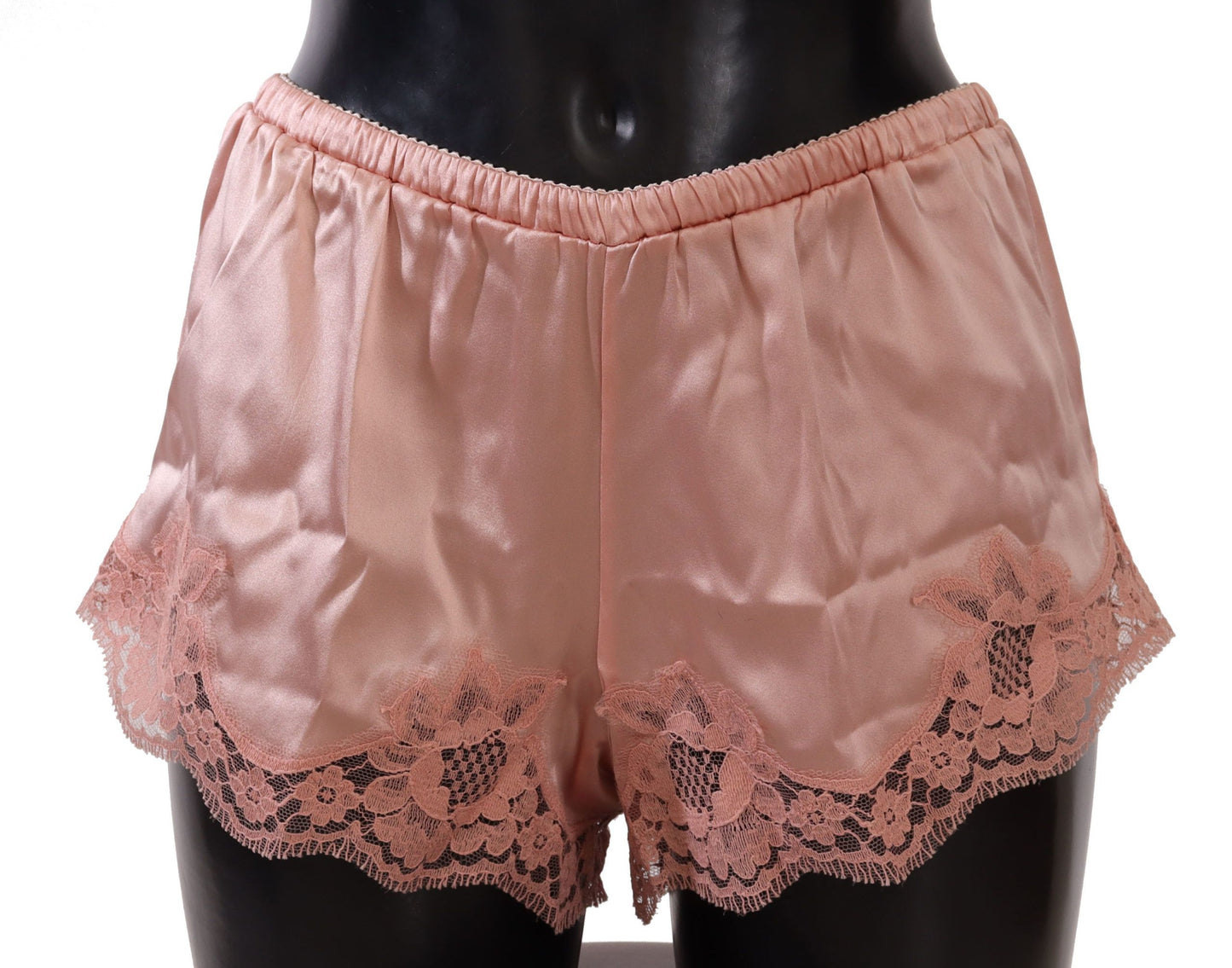 Elegant Powder Pink Silk Lace Lingerie Shorts