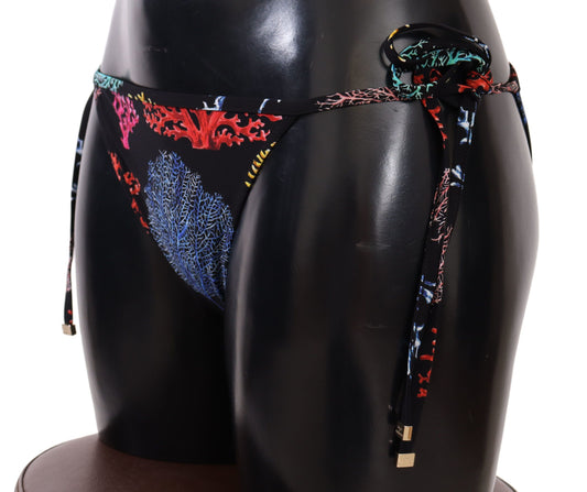 Elegant Black Coral Printed Bikini Bottom