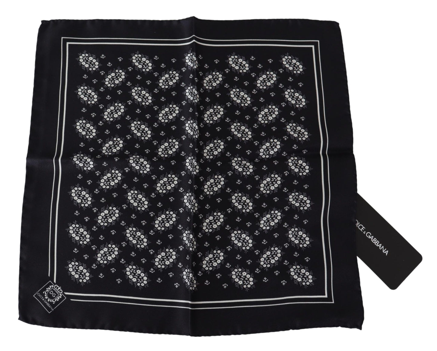 Black Patterned Square Scarf  Silk  Handkerchief