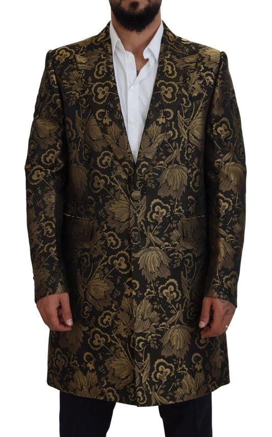 Opulent Black and Gold Jacquard Coat