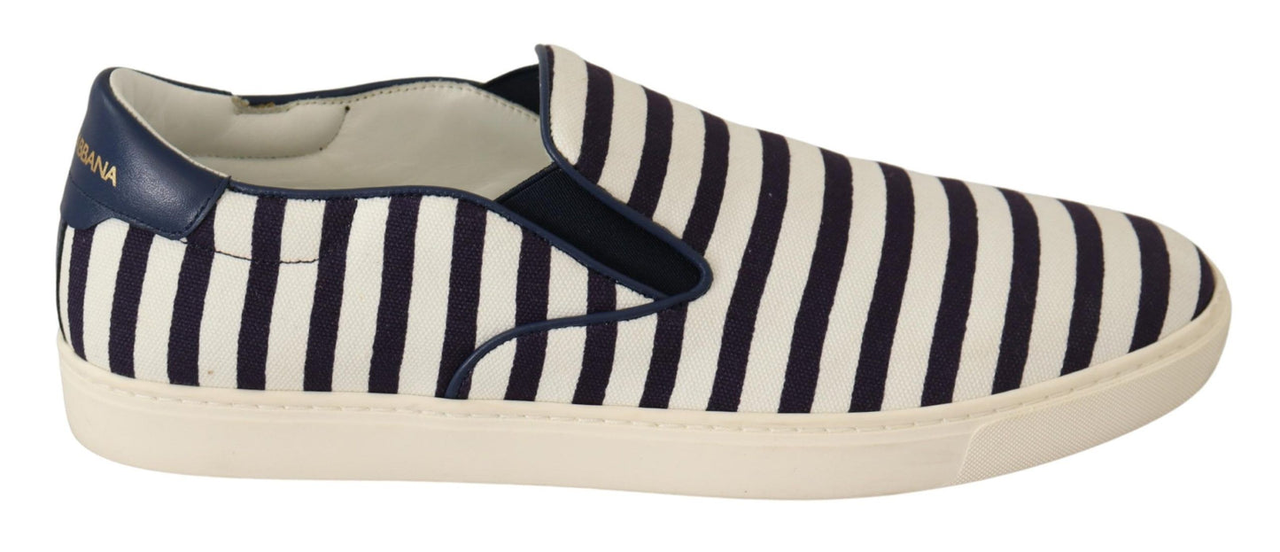 Blue White Striped Canvas Cotton Loafers Shoes