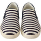 Blue White Striped Canvas Cotton Loafers Shoes