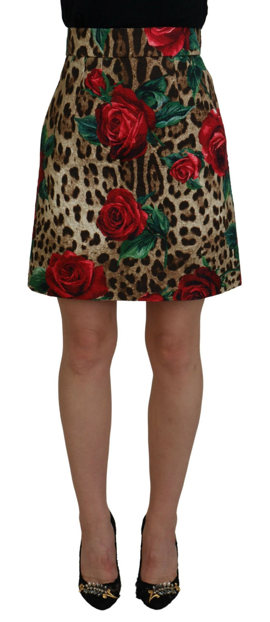 Elegant Leopard Rose Print Mini Skirt