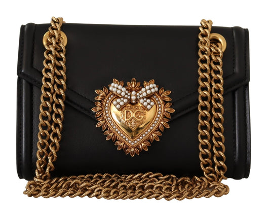 Black Leather Gold Heart Small DEVOTION Shoulder bag
