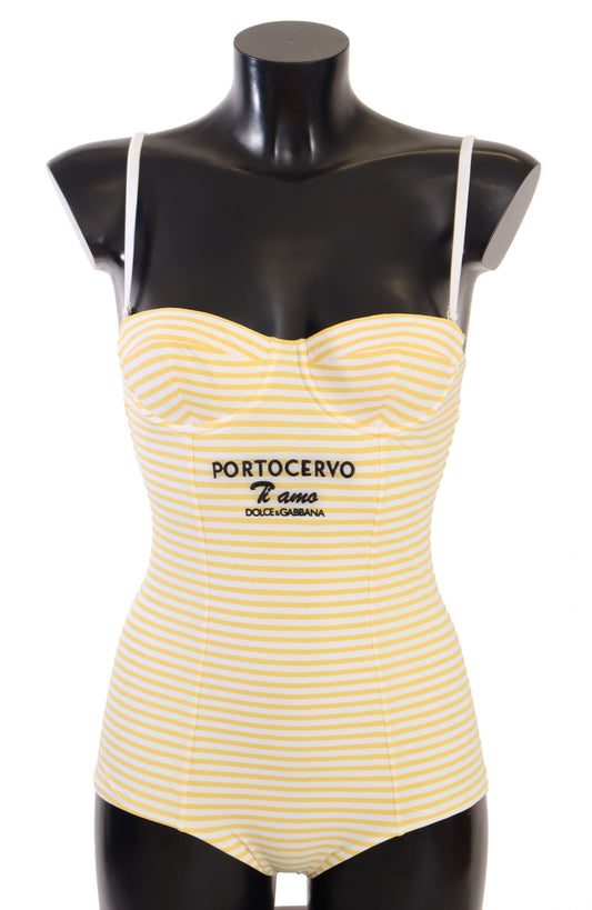 Chic Striped One-Piece Swimsuit in Yellow