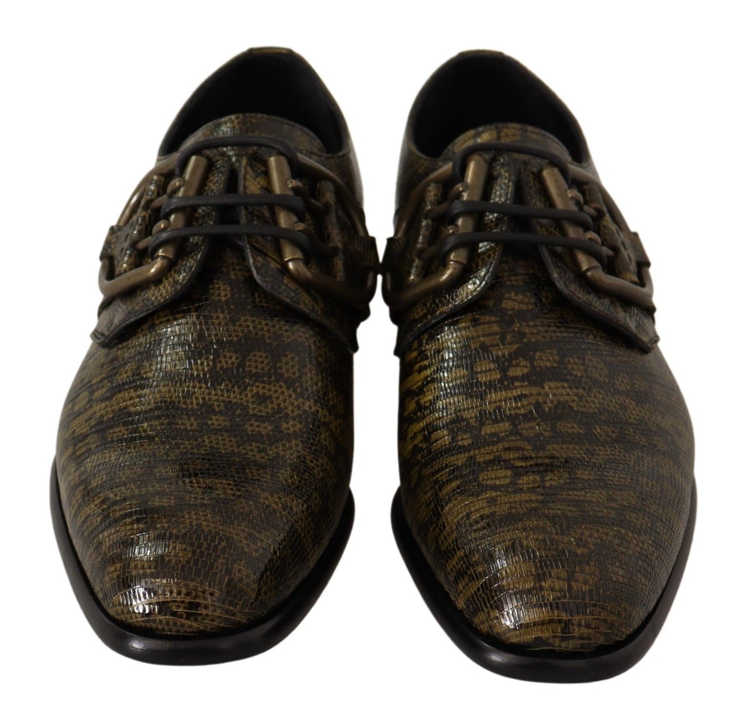 Green Animal Pattern Leather Derby Shoes