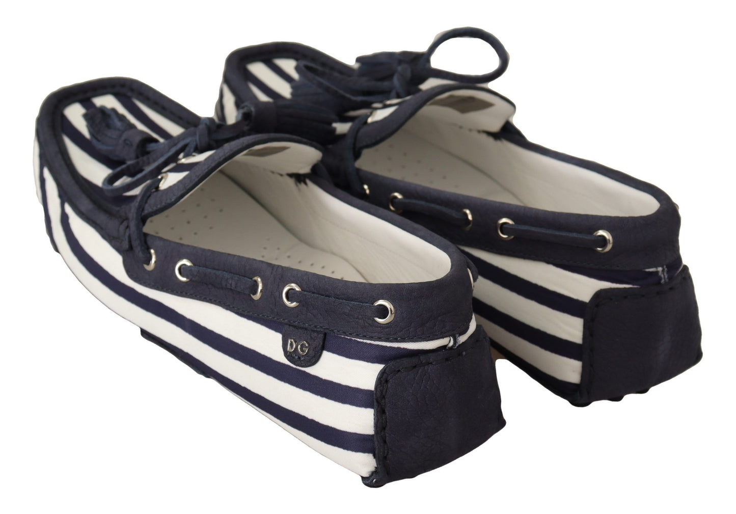Blue White Striped Denim Leather Loafer Shoes