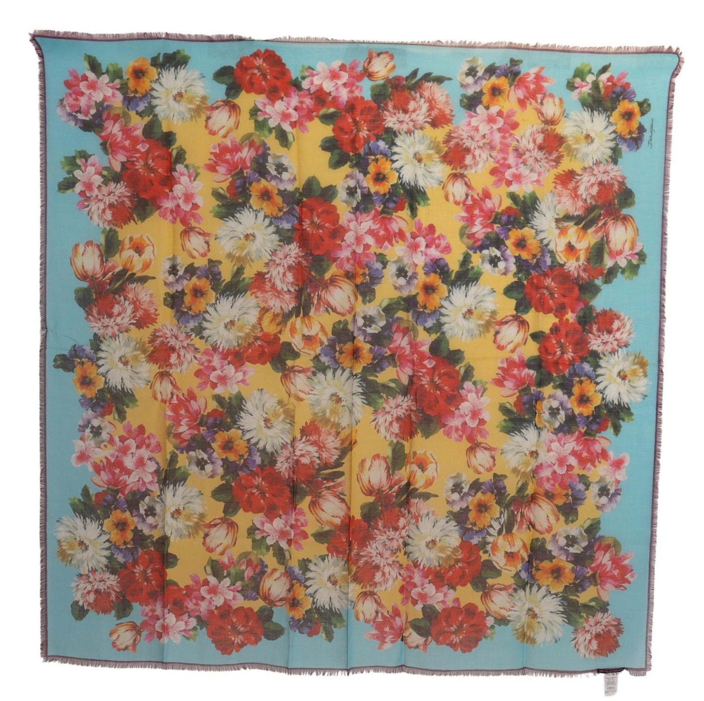 Multicolor Floral Silk Cashmere Foulard Scarf