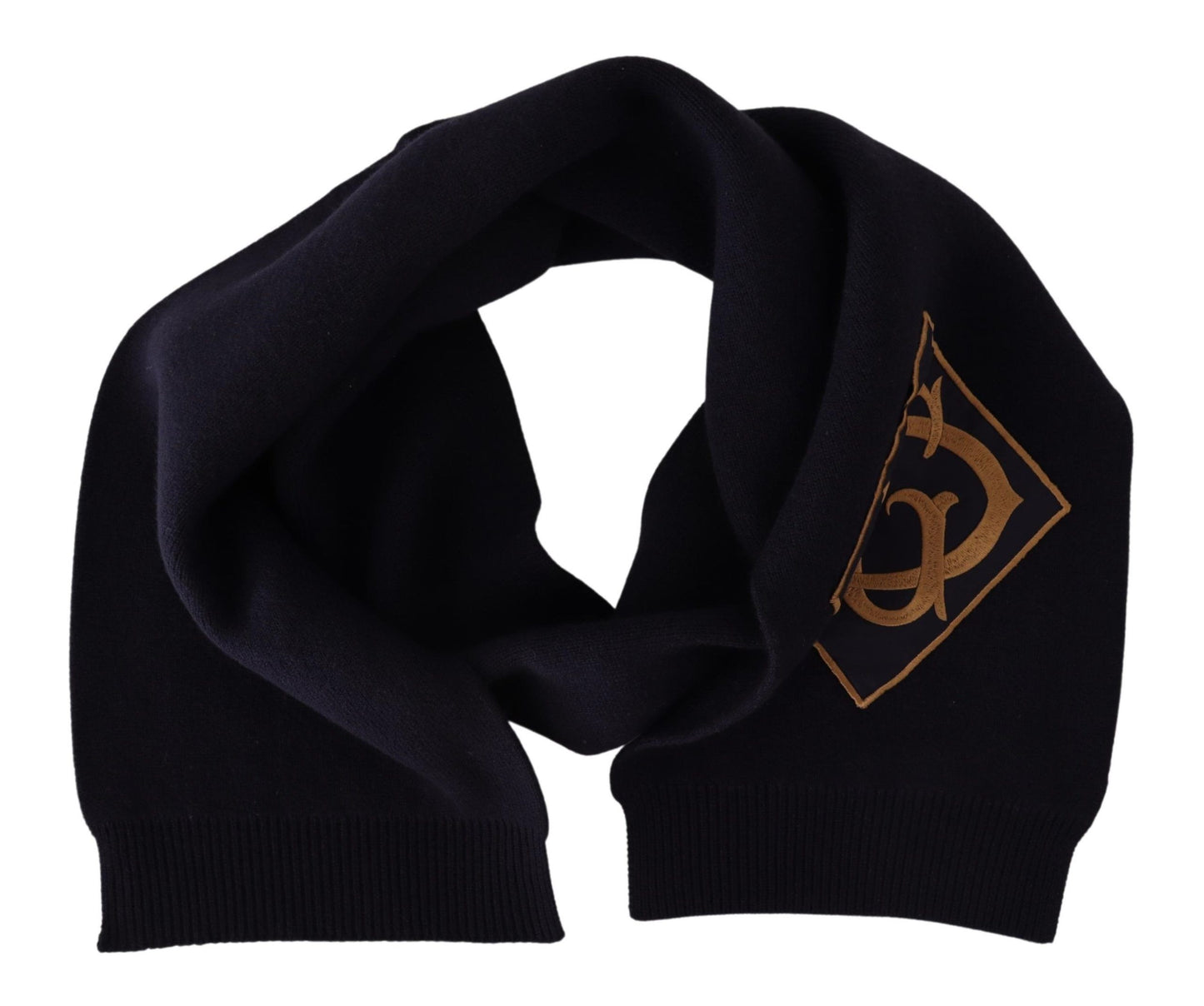 Dark Blue Wool Knit DG Logo Shawl Wrap Scarf