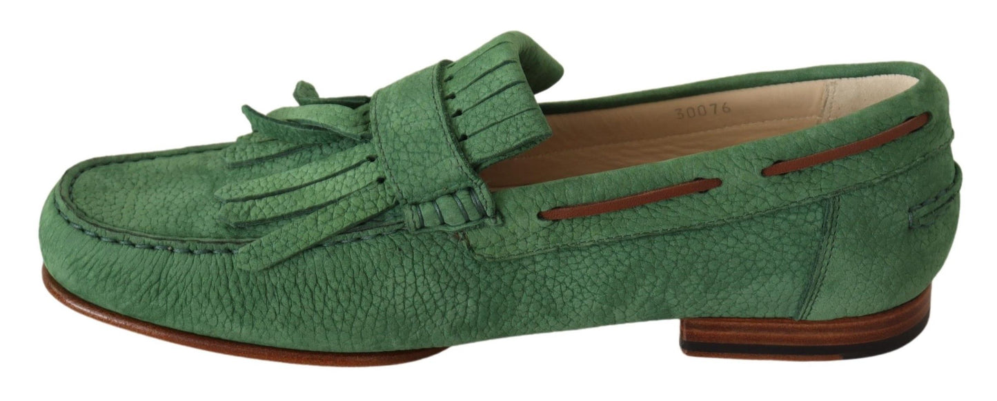 Green Leather Tassel Slip On Loafers Shoes