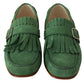 Green Leather Tassel Slip On Loafers Shoes