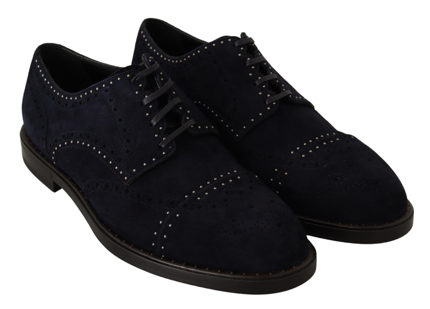 Blue Suede Leather Derby Studded Shoes