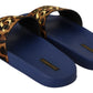 Blue Brown Leopard Logo Rubber Slides Slippers Shoes