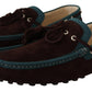 Brown Blue Suede Leather Loafer Shoes