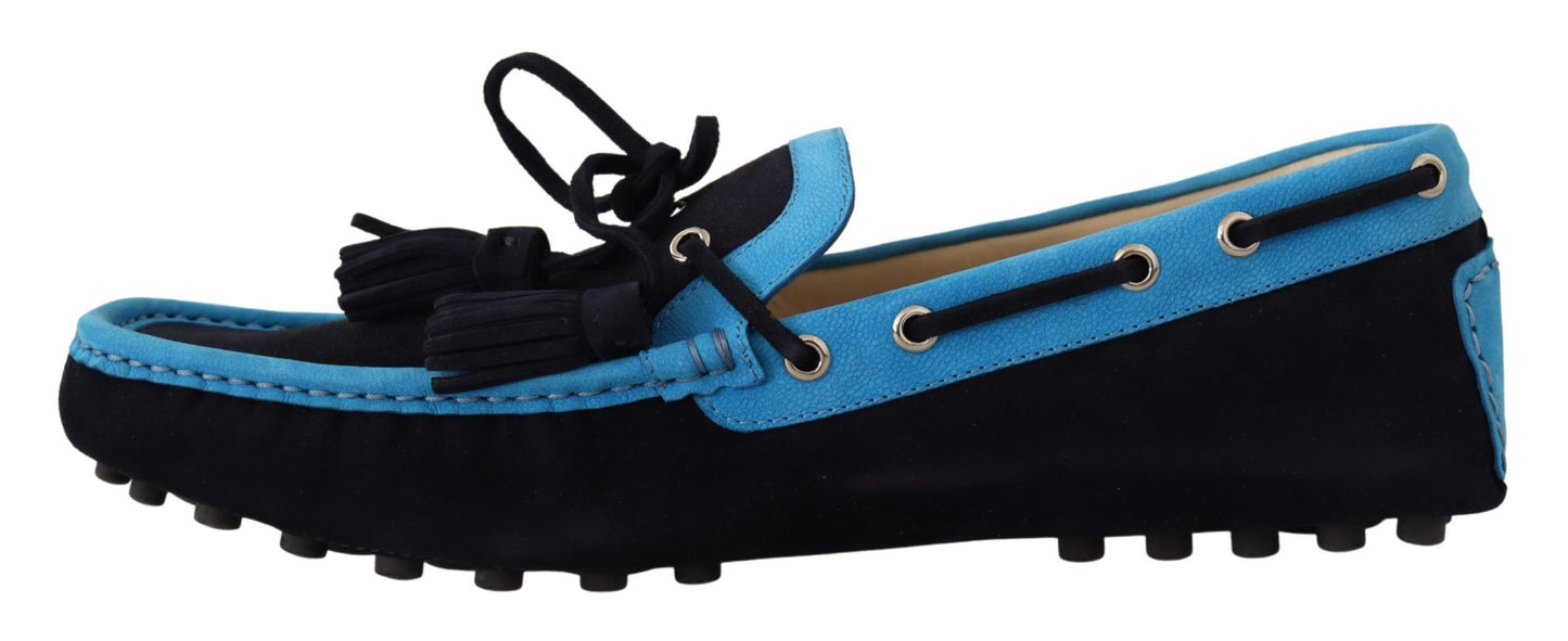 Blue Suede Leather Boat Lace Up Loafer Shoes