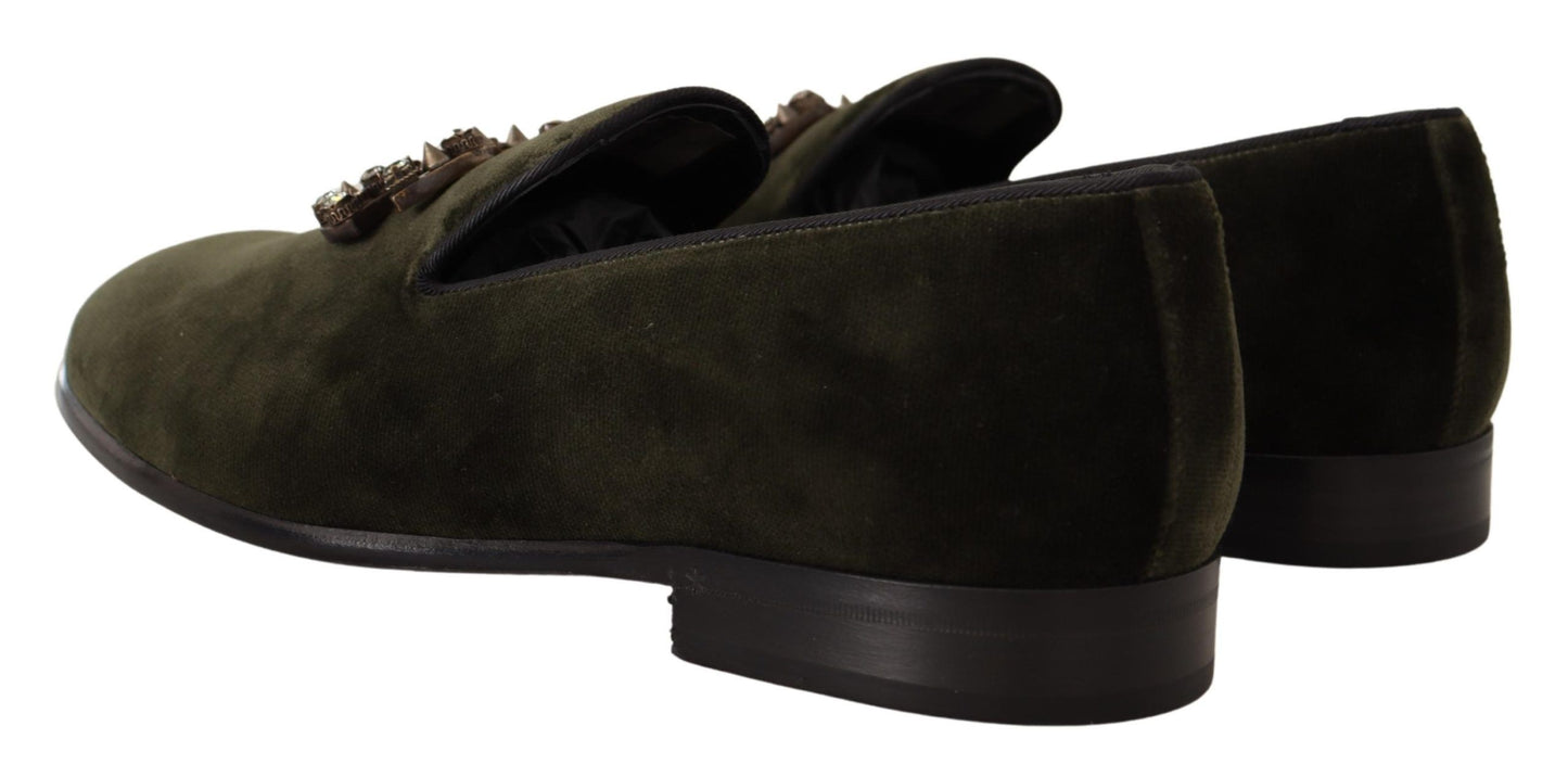 Green Velvet DG Crystals Loafers Shoes