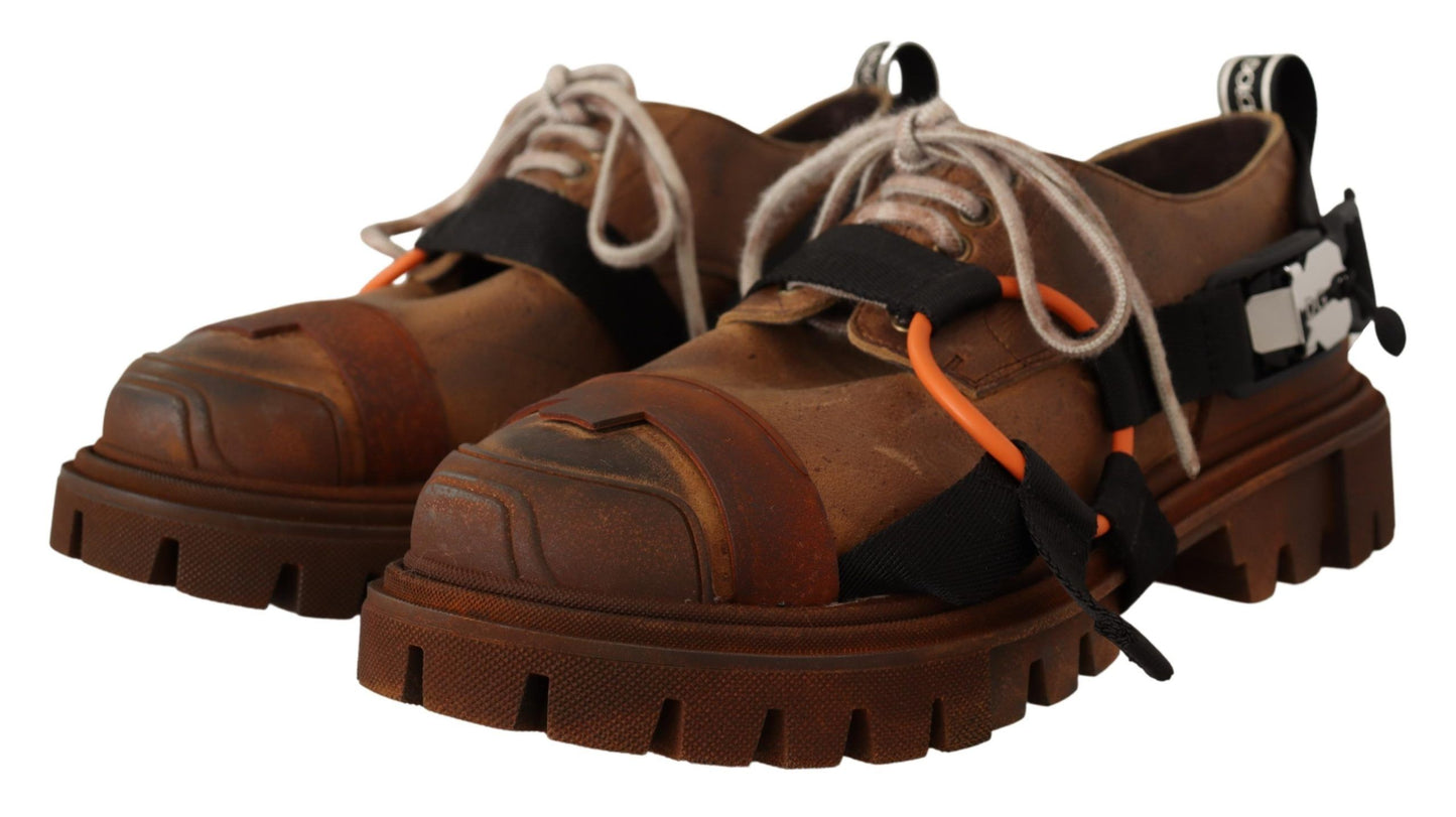 Elegant Brown Leather Casual Sneakers