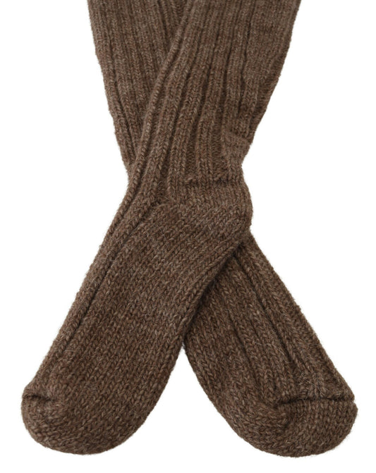 Brown Wool Knit Calf Long Women Socks