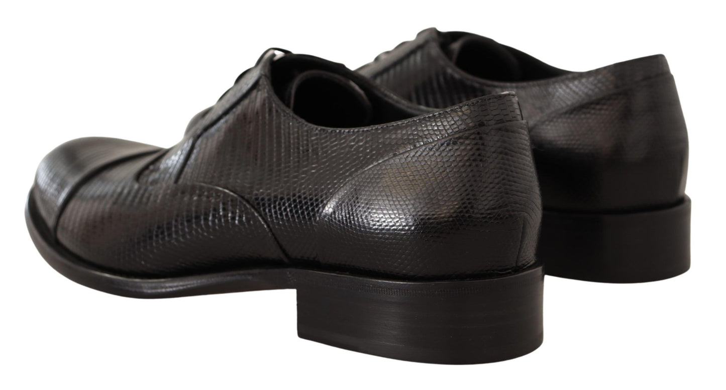 Black Lizard Leather Derby Dress Shoes