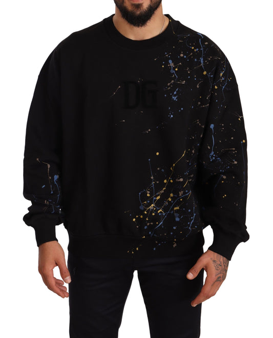 Elegant Black Multicolor Stain Sweater