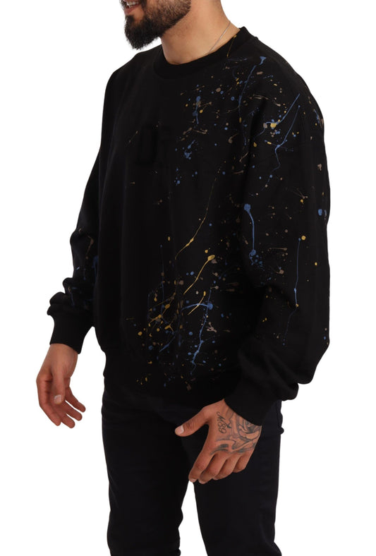 Elegant Black Multicolor Stain Sweater