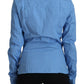 Elegant Blue Cotton Long Sleeve Polo Top