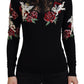 Angel Embroidered Black Silk-Wool Sweater