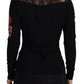 Angel Embroidered Black Silk-Wool Sweater