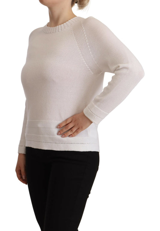 Elegant White Cotton Pullover Sweater