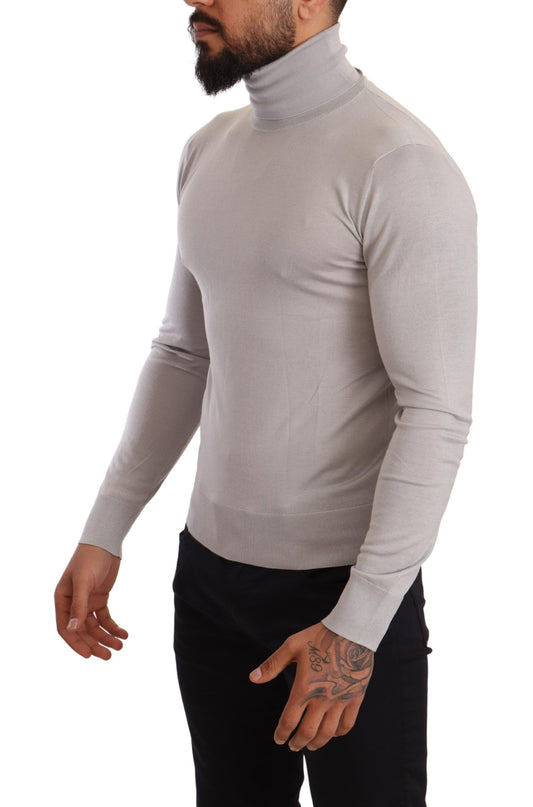 Gray Cashmere Turtleneck Pullover Sweater