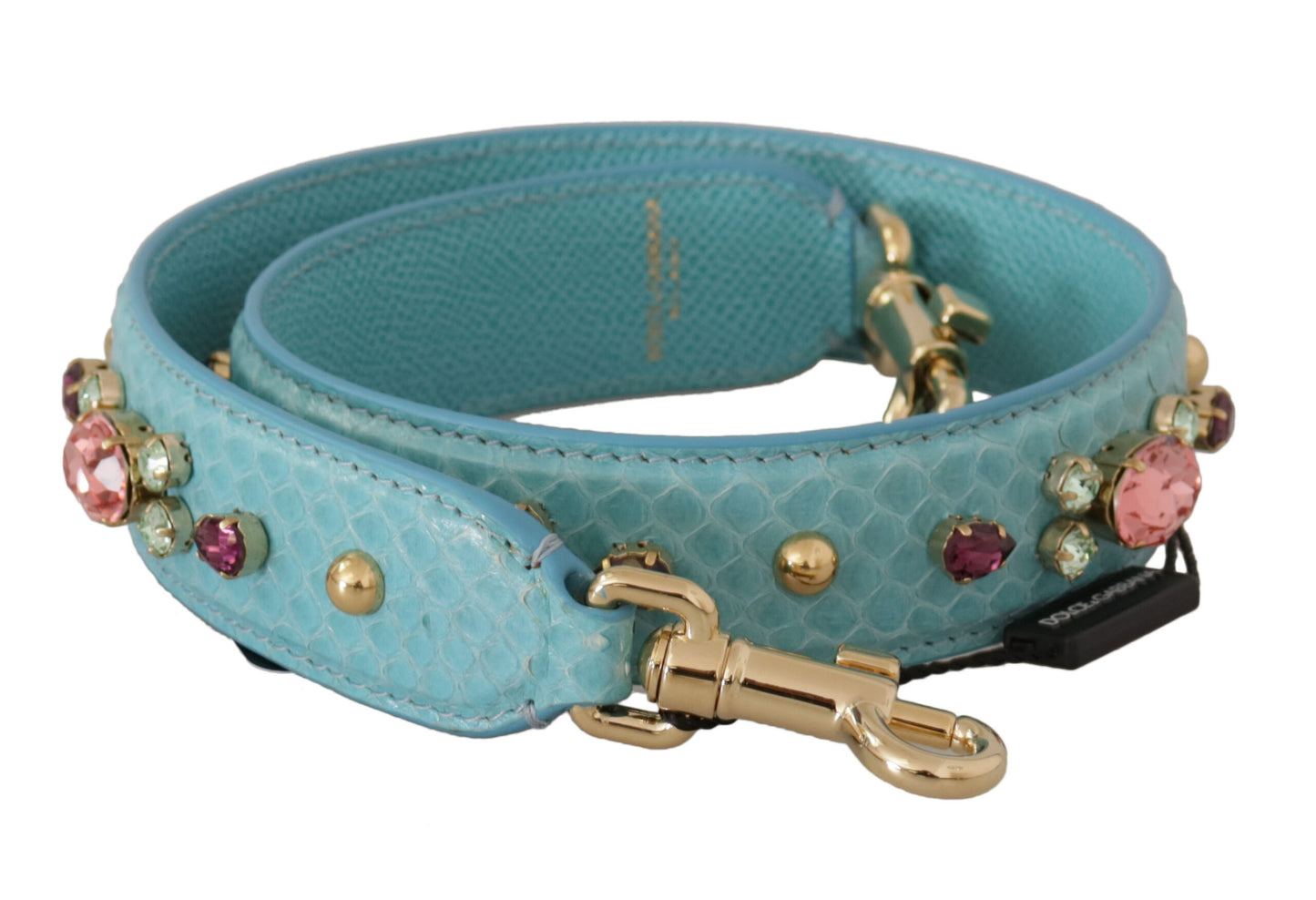 Elegant Blue Leather Bag Strap with Gold Accents