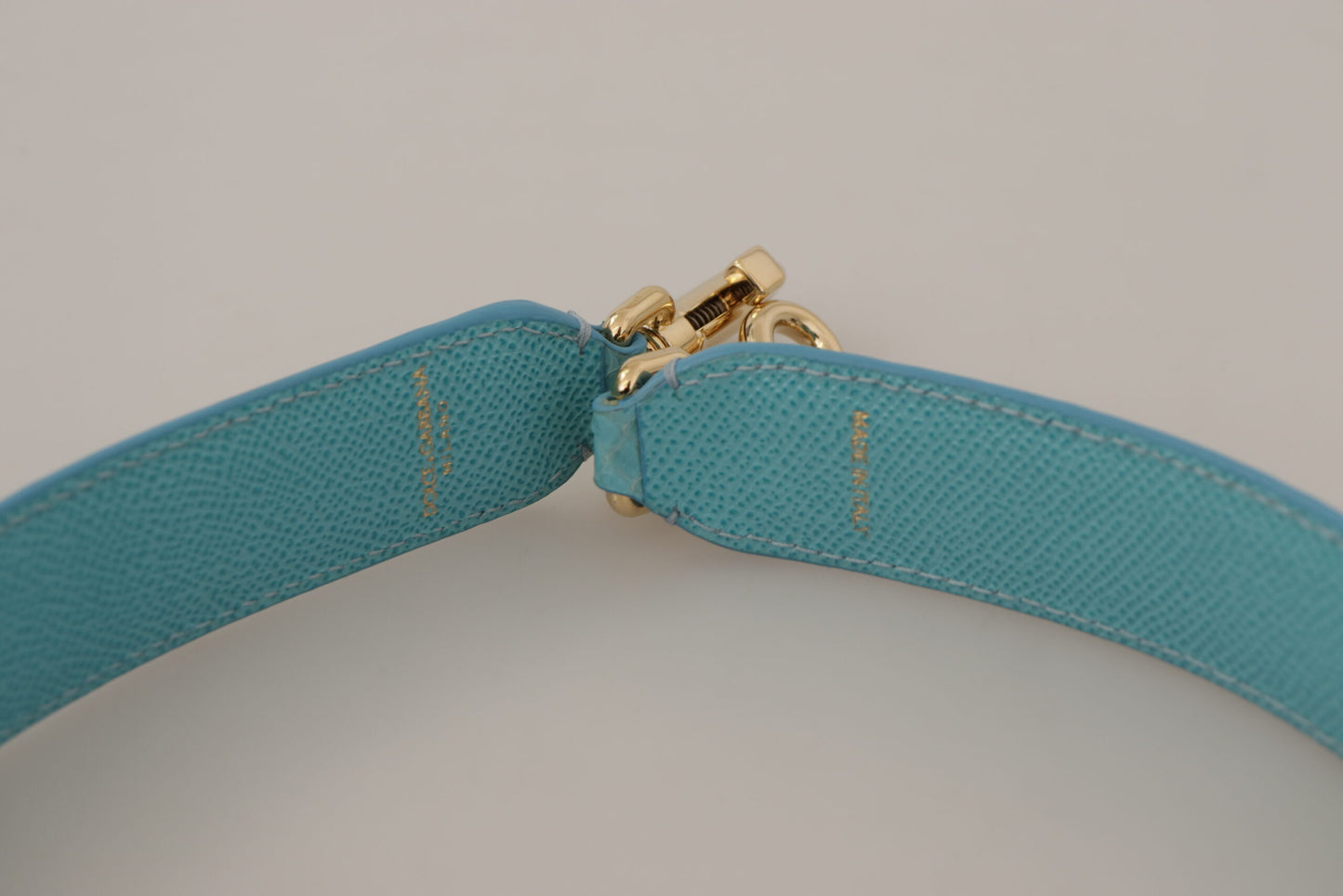 Elegant Blue Leather Bag Strap with Gold Accents