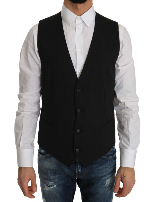 Sleek Gray Wool Blend Formal Vest