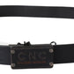 Black Leather Rustic Logo Buckle Waist Belt