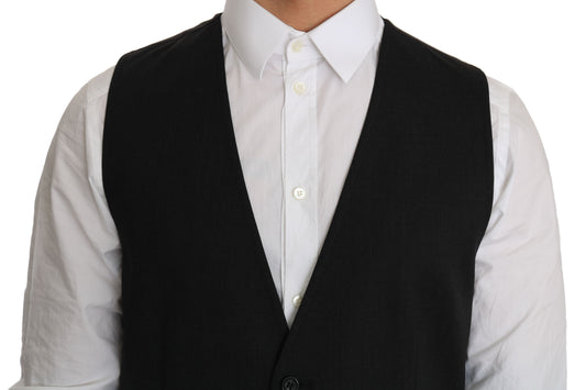 Sleek Gray Wool Blend Formal Vest