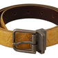 Yellow Exotic Skin Leather Grey Buckle Belt