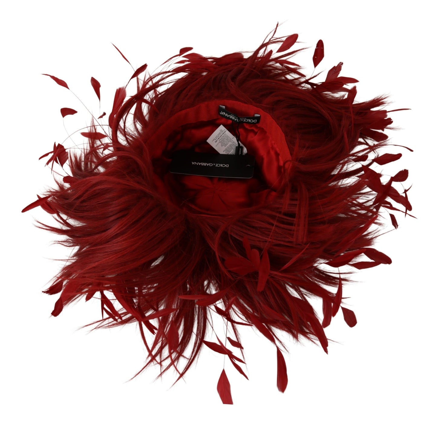 Red Ostrich Rooster Feather Leather Fashion Hat