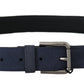 Blue Deerskin Leather Silver Logo Buckle Belt