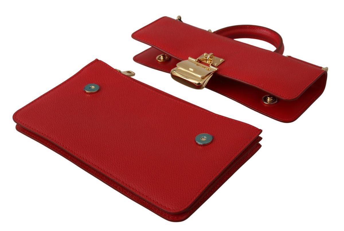 Red Gold Padlock Sling Phone Clutch Leather Sicily  Bag