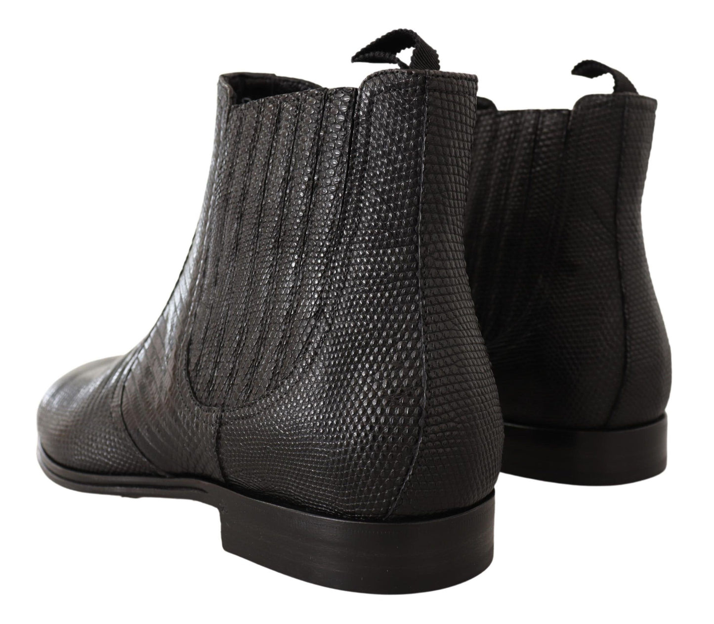 Black Leather Lizard Skin Ankle Boots