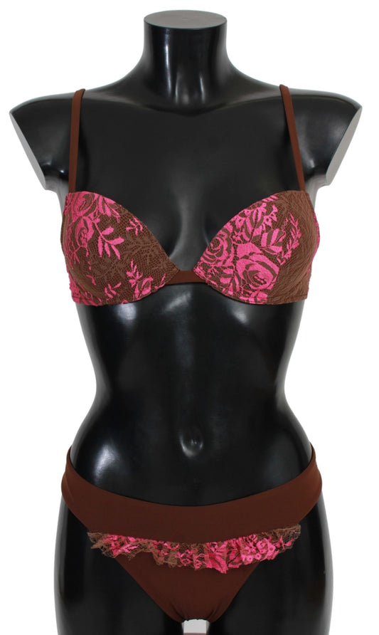 Chic Pink and Brown Two-Piece Swimsuit