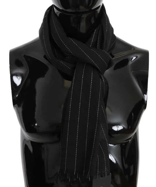 Elegant Silk Black & White Striped Men's Scarf