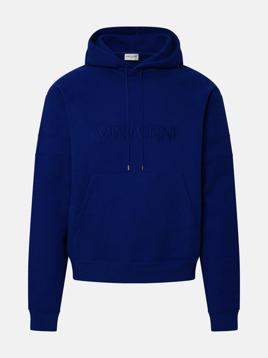 Chic Blue Cotton Hoodie with Embroidered Logo