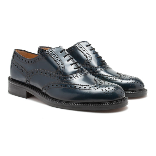 Blue Spazzolato Leather Mens Laced Full Brogue Shoes