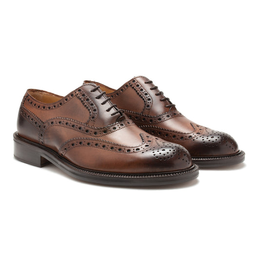 Natural Brown Leather Mens Laced Full Brogue Shoes