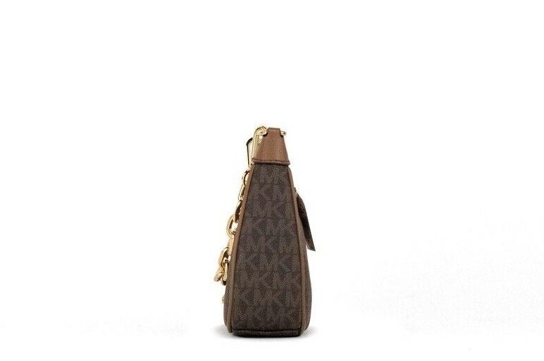 Cora Mini Brown Signature PVC Zip Pouchette Crossbody Handbag Purse