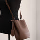 Lorne Small Tan Pebbled Leather Bucket Crossbody Handbag Purse Bag Brown