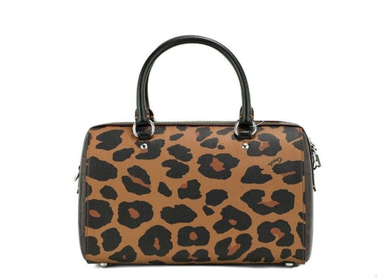 Rowan Medium Leopard Print Coated Canvas Satchel Handbag Bag Purse
